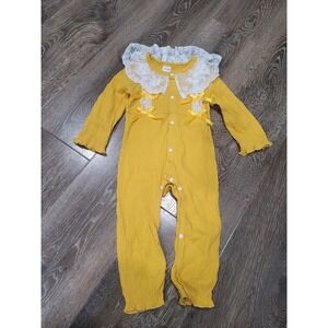 Baby Romper Lace Collar Ribbon Bows Long Sleeve Jumpsuit Outfit 12-18‎ months #R